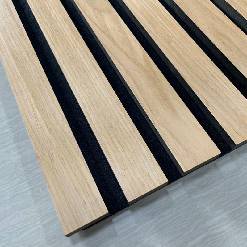 Akupanel decorative nature oak wooden slat veneer mdf soundproof black felt acoustic wood wall panel