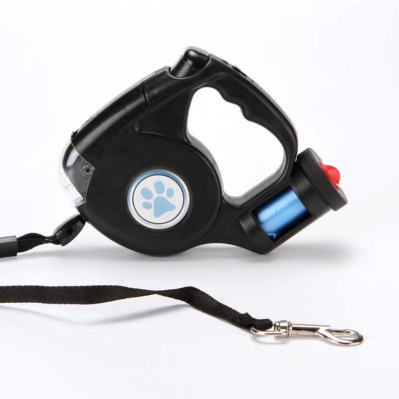 LED lights wholesale custom pet retractable leash dog leash with poop bag and flashlight