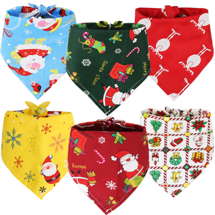 Christmas customized Double layer double sided cotton printing Logo Pet cat Scarf Dog Bandana Triangle Dog Bandanas