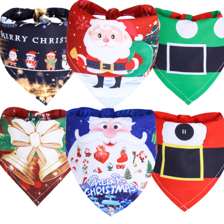 Christmas customized Double layer double sided cotton printing Logo Pet cat Scarf Dog Bandana Triangle Dog Bandanas