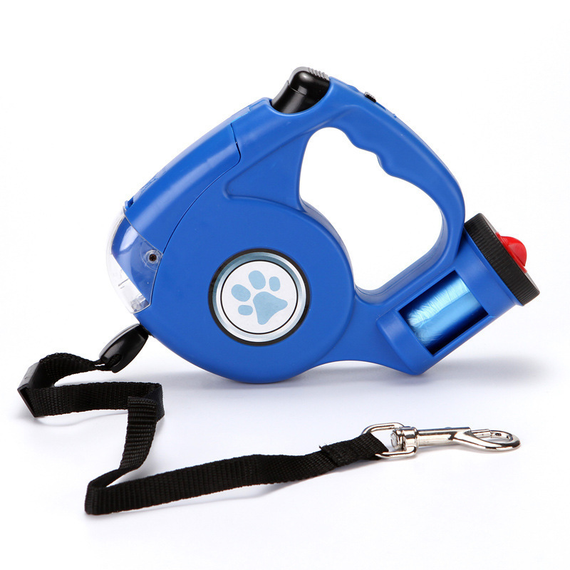 LED lights wholesale custom pet retractable leash dog leash with poop bag and flashlight