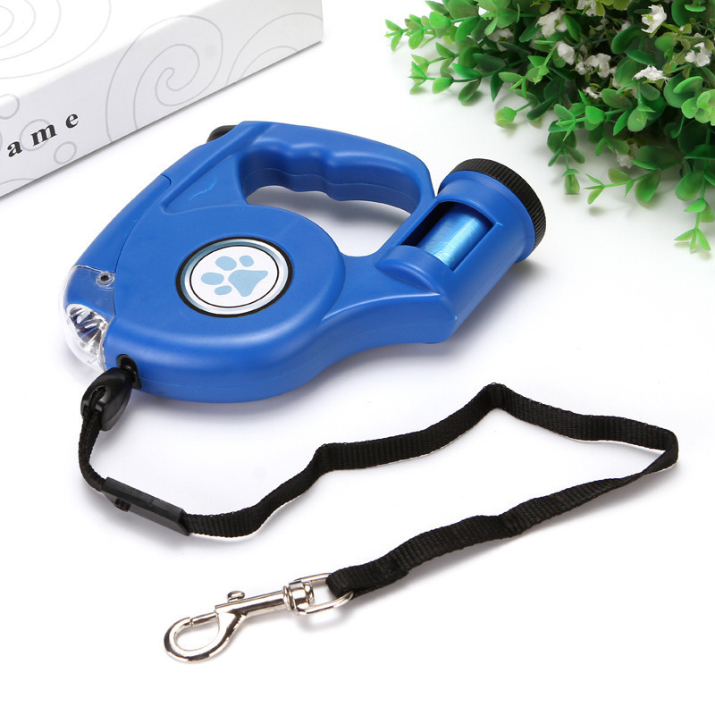 LED lights wholesale custom pet retractable leash dog leash with poop bag and flashlight