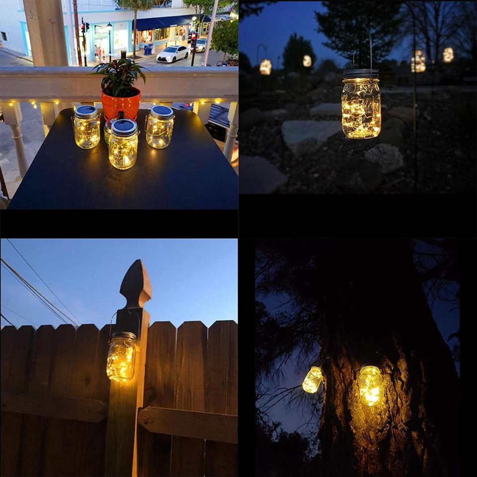 Hot Sale LED Mason Fairy Light Mason Jar Solar Light Lids Outdoor Garden Christmas Hanging Solar LED Mason Jar Light with Handle