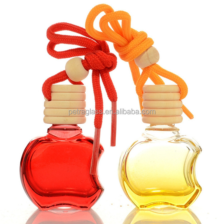 10ml Car Hanging Diffuser Glass Bottle Refillable Apple Shape Empty Pendant Perfume Aroma Air Fresher Ornament for Cosmetic Use