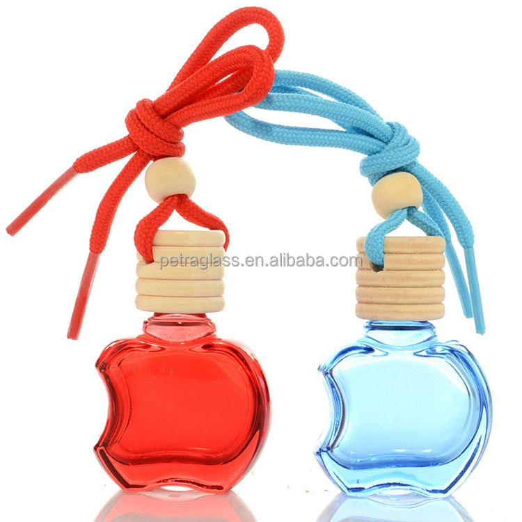 10ml Car Hanging Diffuser Glass Bottle Refillable Apple Shape Empty Pendant Perfume Aroma Air Fresher Ornament for Cosmetic Use