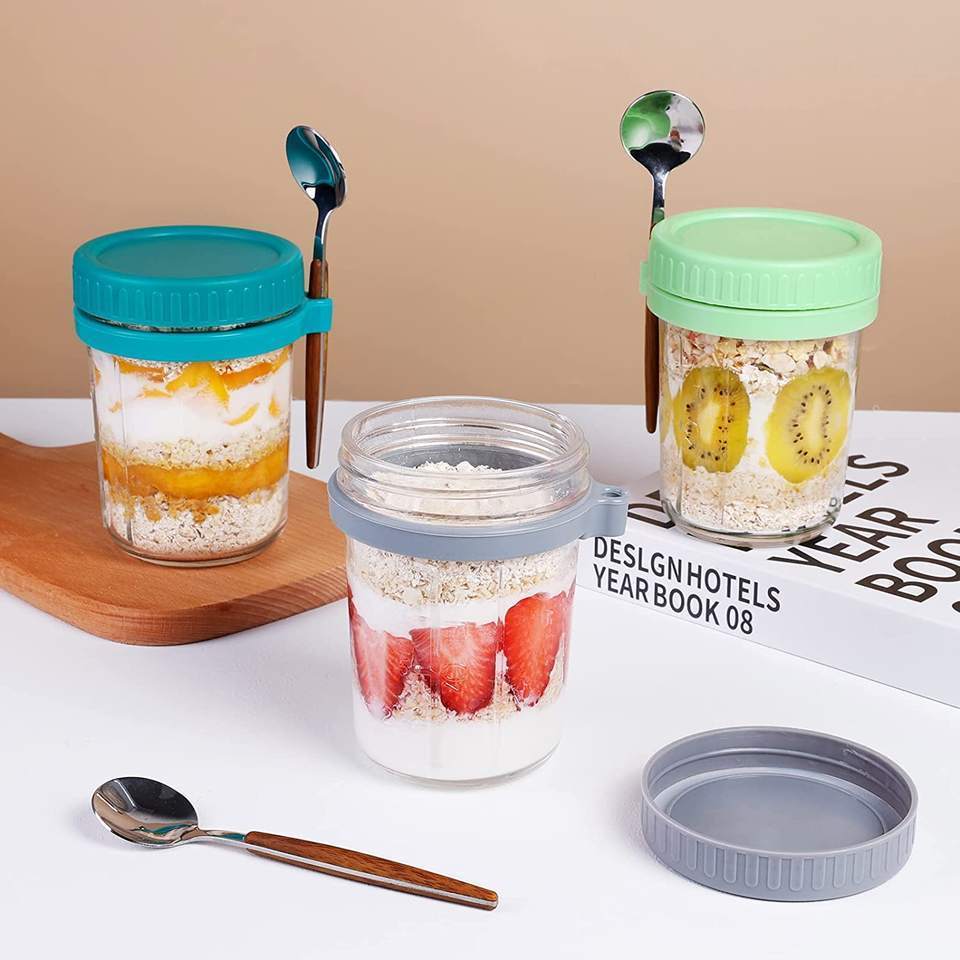 Wholesale Large Capacity Airtight Oatmeal Container Measurement Marks Mason Jars with Lid for Overnight Oats Glass Container