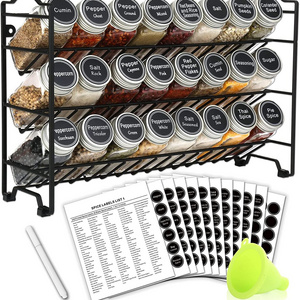 Hot Sale Spice Rack Organizer with 24 Empty Square Spice Jars 396 Spice Labels with Chalk Marker and Funnel Complete Set