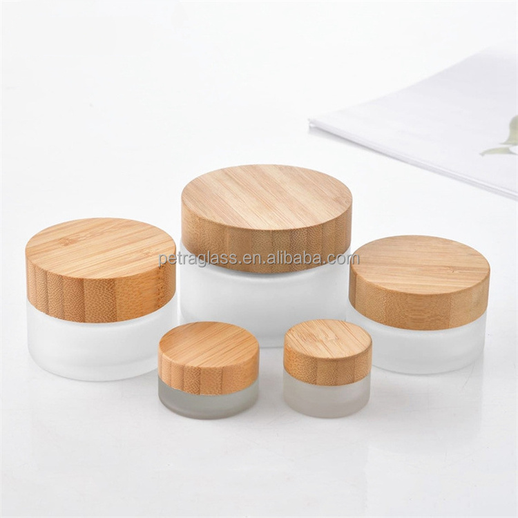 Best Sale 5ml 10ml 5g Cosmetics Empty Frosted Container Face Cream Eye Cream Glass Jar with Bamboo Lid