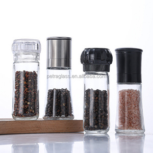 Wholesale 100ml Mini Clear Glass Jar Empty Manual Spice Mill for Black Pepper and Salt Black Pepper Grinder Bottle