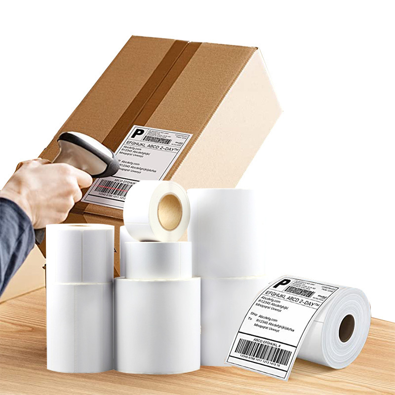 China wholesale 58 x 60 mm thermal transfer barcode label blank permanent hotmelt adhesive fold direct thermal shipping label