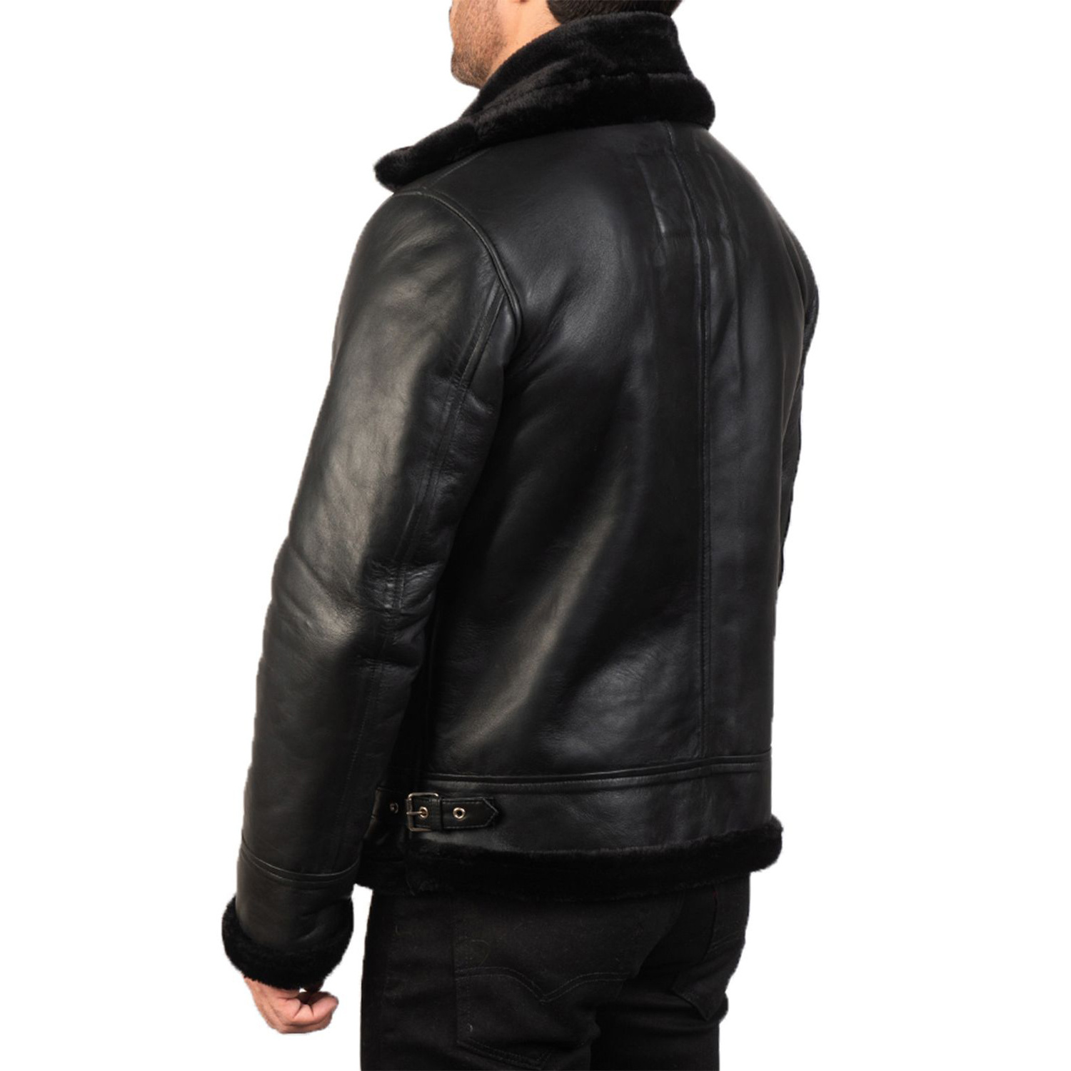 Bomber Leather Jacket With Fur Lining For Men customized / Sheep Leather Jacket For Men / Winter Leather Jacket