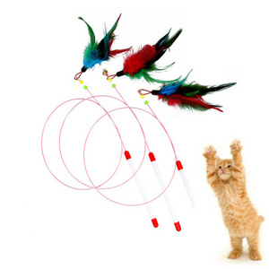 Wire rope steel wire stick cat teaser toy with feather Pet cat Interactive  bulk cat toys