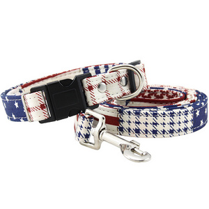 Pet leash and collar adjustable quick release star pattern printed luxury dog collar and leash set