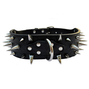 Big dog collar spiked rivet cool wide black leather heavy duty dog collar for large breed