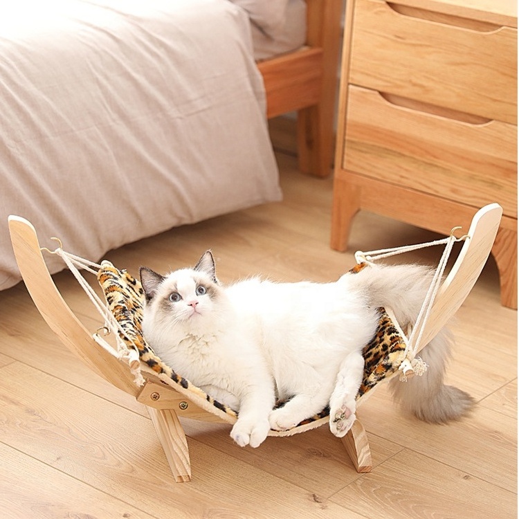 Wood cat hammock bed elevated double-sided pet furniture swing cat hammock bed