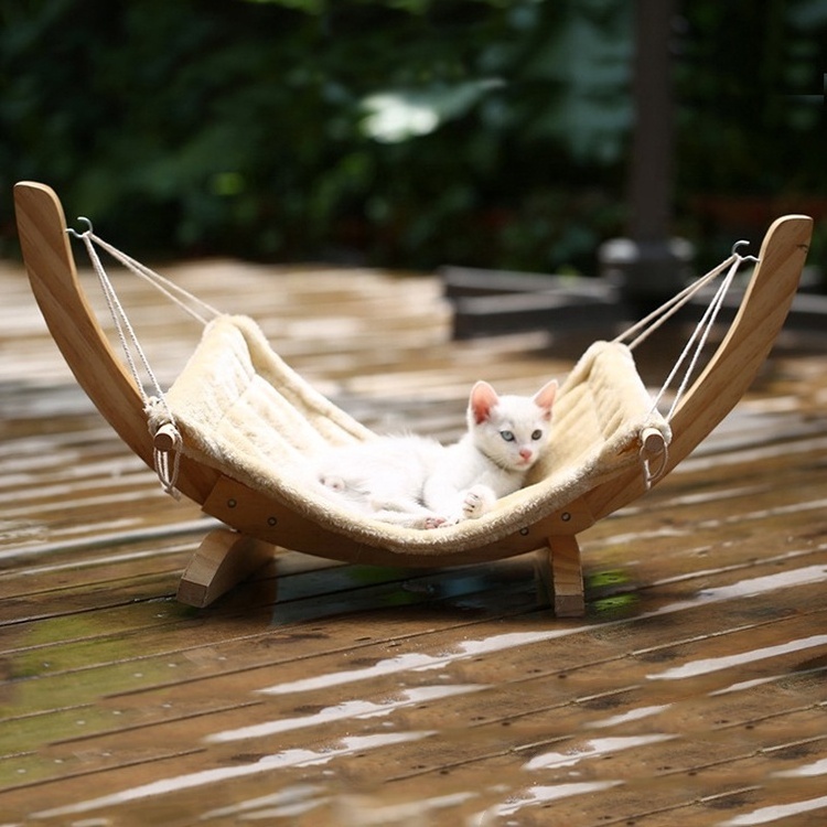 Wood cat hammock bed elevated double-sided pet furniture swing cat hammock bed