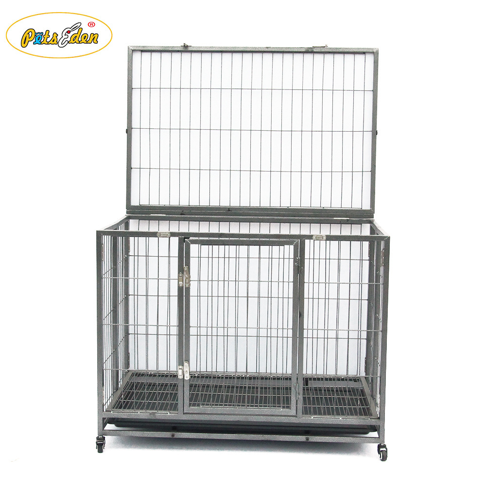 Heavy Duty Rolling Stainless Steel pet Dog Cage with ABS or metal Tray pet crate house