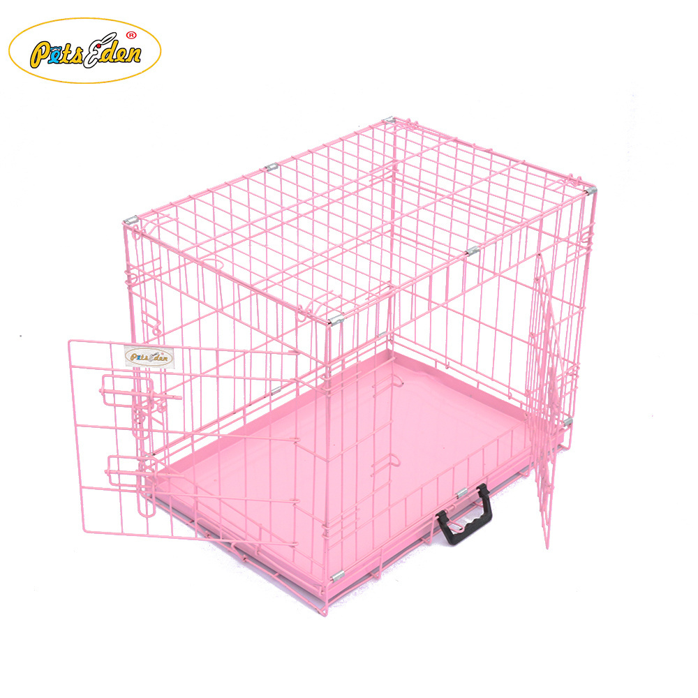 Foldable Collapsible Wire Dog Cage Pet Dog Kennel Crate pink different sizes