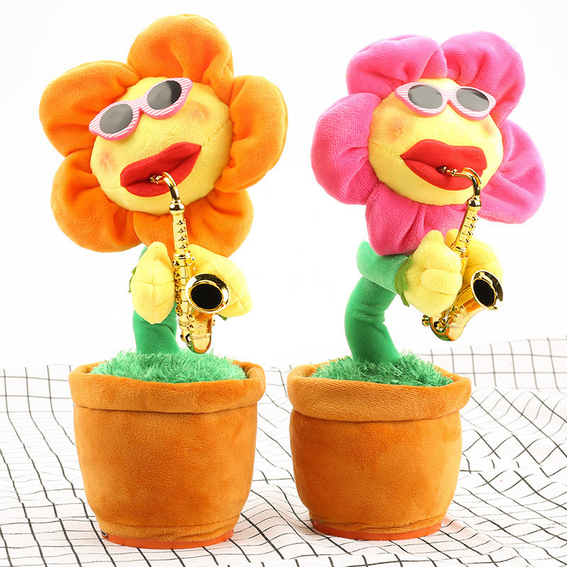 Hot Sale Products Cute Stuffed Flowerpot Twisting Dance sunflower Doll Talking Singing Music Dancing Flower Plush Toy