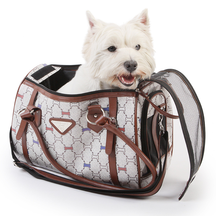 Hot Sale high-end PU puppy customized fashion luxury dog carrier cat tote handbag pet travel tote bag