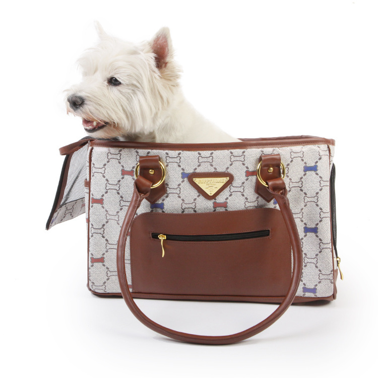 Hot Sale high-end PU puppy customized fashion luxury dog carrier cat tote handbag pet travel tote bag