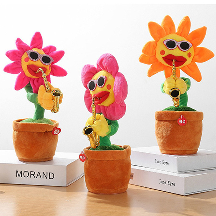 Hot Sale Products Cute Stuffed Flowerpot Twisting Dance sunflower Doll Talking Singing Music Dancing Flower Plush Toy