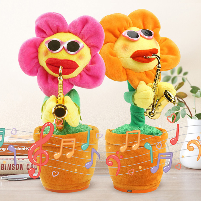 Hot Sale Products Cute Stuffed Flowerpot Twisting Dance sunflower Doll Talking Singing Music Dancing Flower Plush Toy