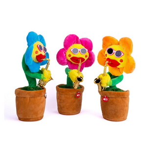 Hot Sale Products Cute Stuffed Flowerpot Twisting Dance sunflower Doll Talking Singing Music Dancing Flower Plush Toy