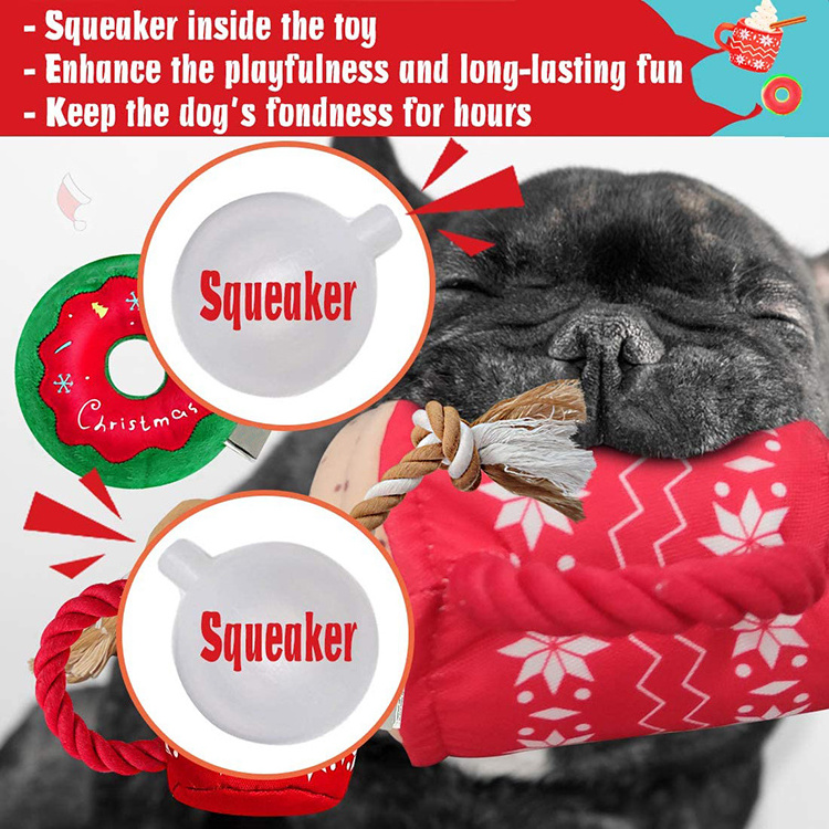 New Arrival Christmas pets Squeaky Plush chew Toys Coffee Cup With Rope Clean Dog Interactive Drag chewing Toys