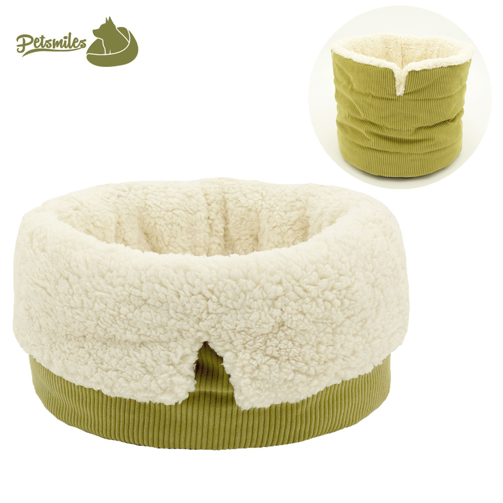 Adjustable corduroy pet deep sleeping cat bed self warming cat bed cuddle with removable cushion