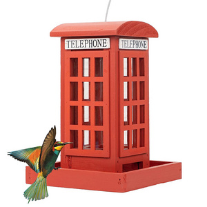 Waterproof Wooden Squirrel Proof Garden Yard Decoration Telephone Booth Shaped Wild Outdoor Hanging Birds Feeder