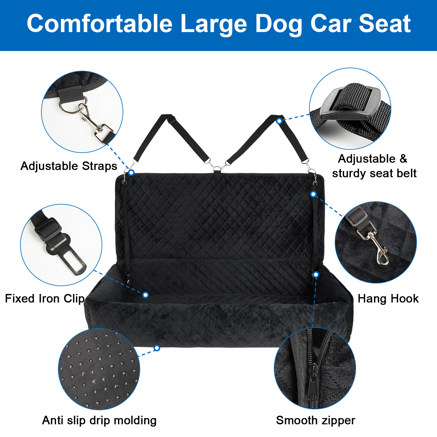 Pet Car Seat Bed for Large/Medium Dog or 2 Small Dogs Pet Booster Seat Dog Cat Travel Safety Seat