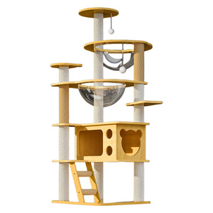 Large wood cat tree tower climbing stand with Sisal Scratcher post hammock Climbing Wooden Cat Tree