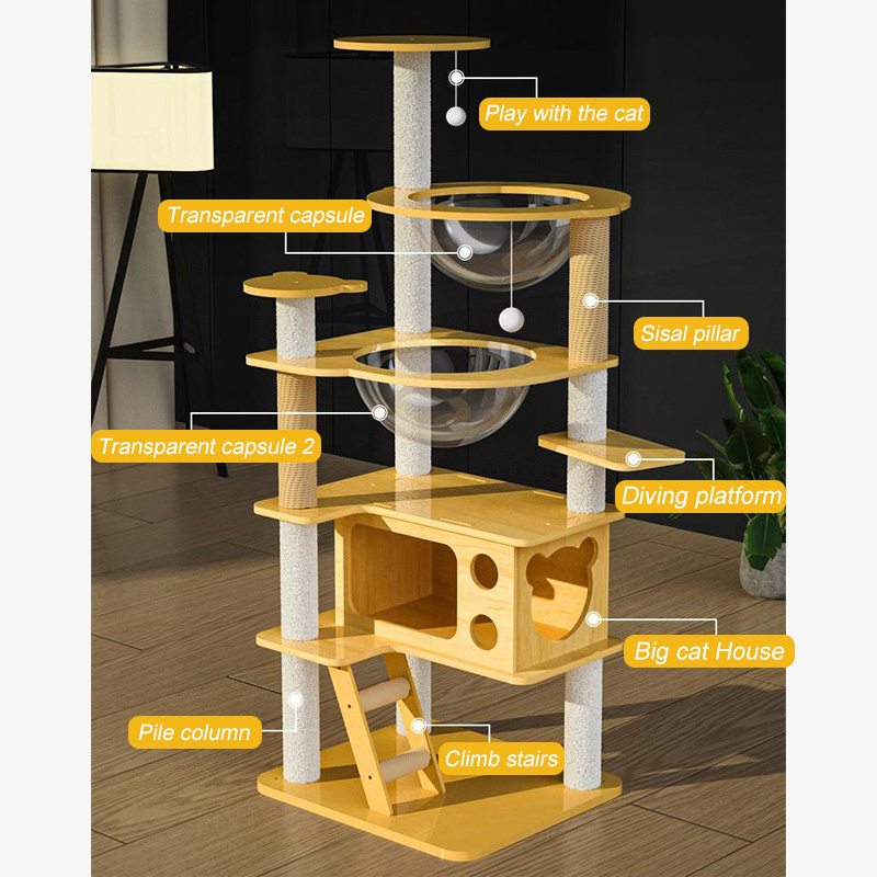 Large wood cat tree tower climbing stand with Sisal Scratcher post hammock Climbing Wooden Cat Tree