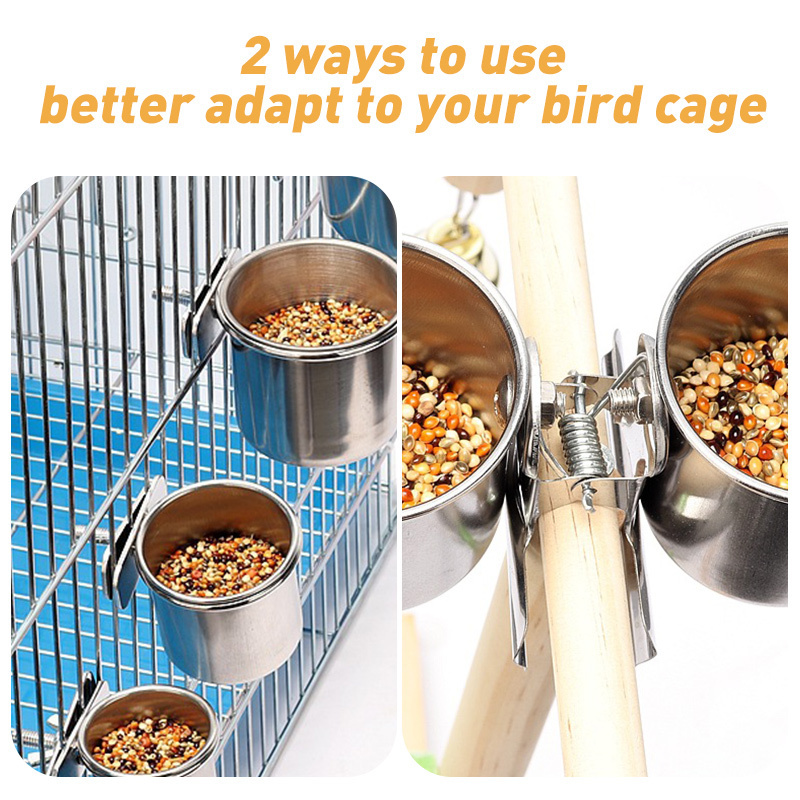 Wholesale Stainless Steel Bird Bowl Cup Food Water Feeder for Parakeet Lovebird Pet Birds Hanging Cage Bowl