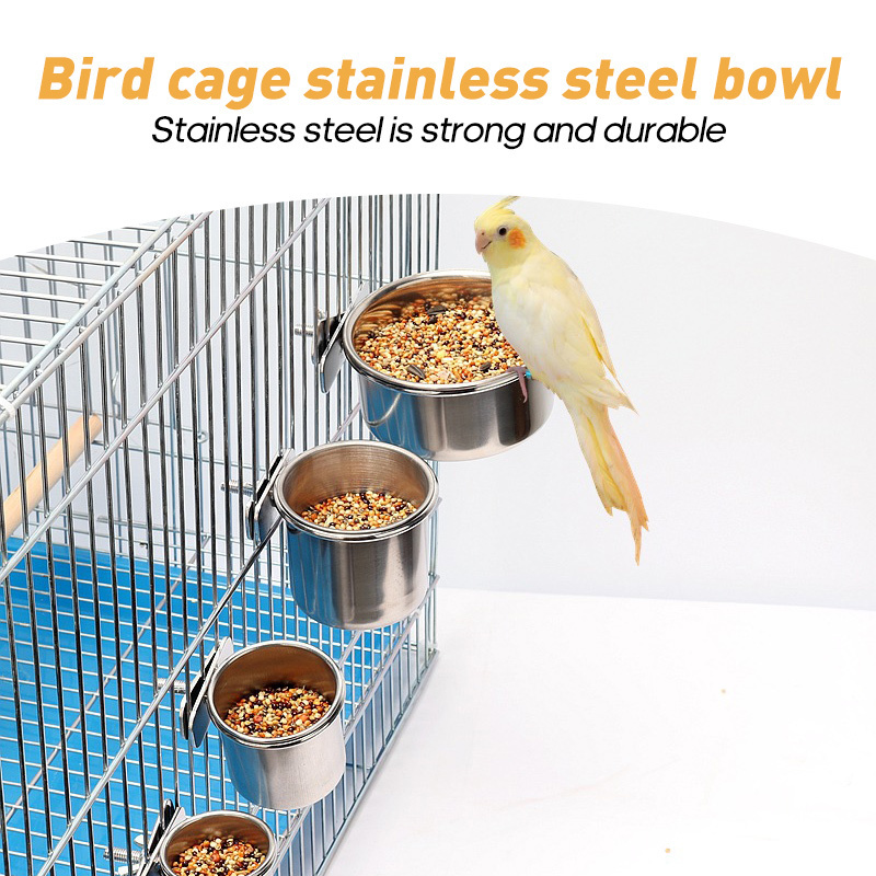 Wholesale Stainless Steel Bird Bowl Cup Food Water Feeder for Parakeet Lovebird Pet Birds Hanging Cage Bowl