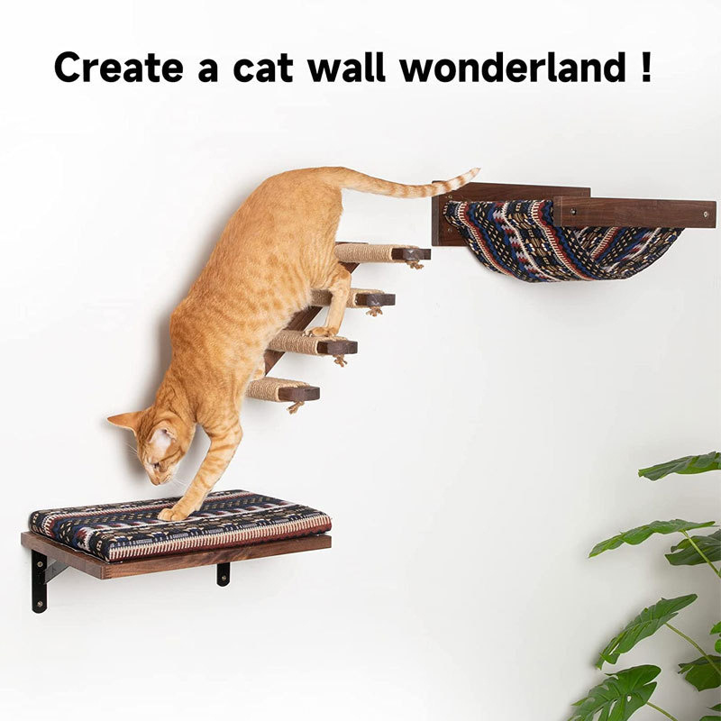 Factory OEM Cat Wall Mounted Climber Furniture Sets Wooden Cat Hammock Perches Cat Wall  Mounted Shelves