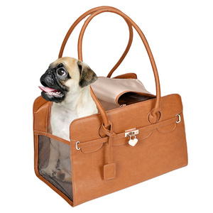 OEM ODM Soft-Sided Leather Handbag Pet Tote Bag for Small Dogs Puppy Pet Carrier Dog Cat Carrier Purse