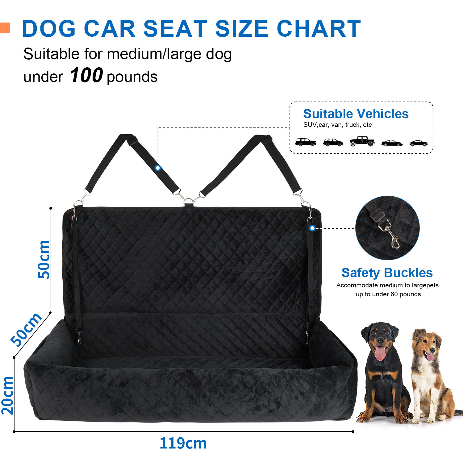 Pet Car Seat Bed for Large/Medium Dog or 2 Small Dogs Pet Booster Seat Dog Cat Travel Safety Seat