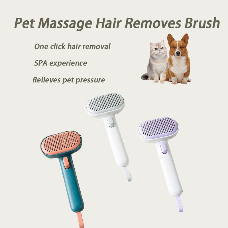 OEM Logo Pet Products Self Cleaning Pet Massage Hair Removal Brush One Click Pet Cat Dog Grooming Brush