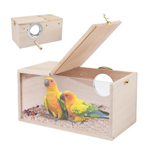 Parakeet Cockatiel Lovebirds Budgie Conure Transparent Natural Bird Box Wood bird Breeding Box House Nest