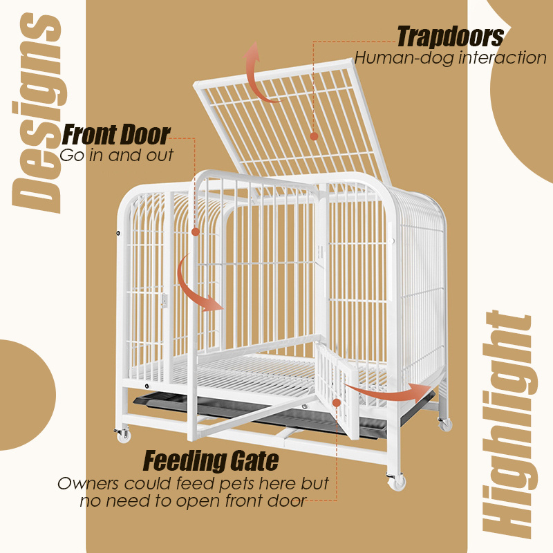 Heavy Duty Dog Crate Extra Strong for large Dog Cage Double Door on Wheels with Removable Tray Dog Cage