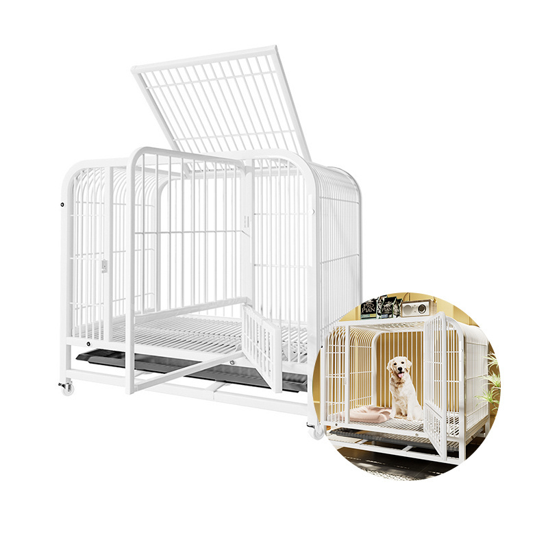 Heavy Duty Dog Crate Extra Strong for large Dog Cage Double Door on Wheels with Removable Tray Dog Cage