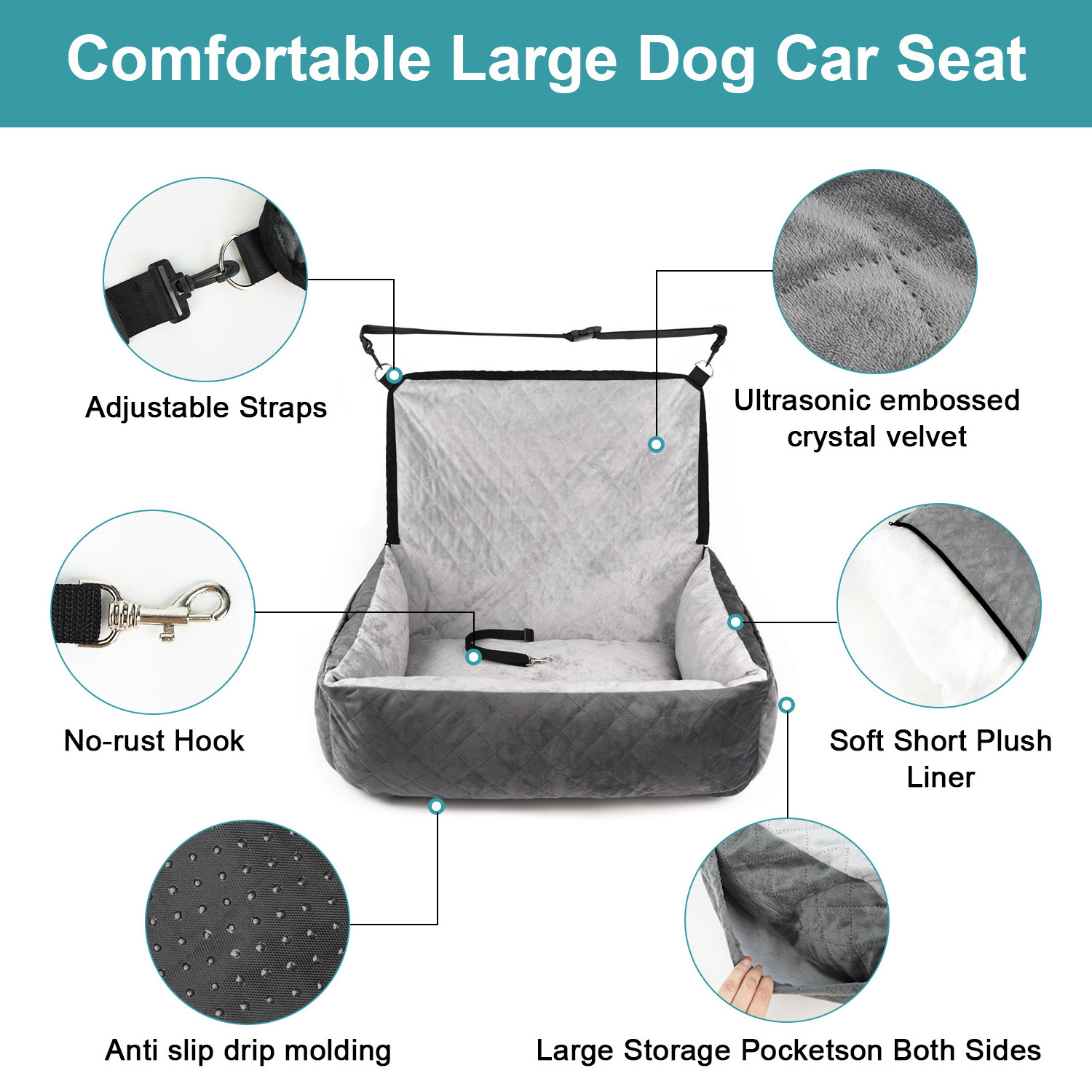 Dog Car Seat for Large Medium Sized Dogs Multifunctional Dog Car Back Seats Travel Bed Pet Travel Safety Seat