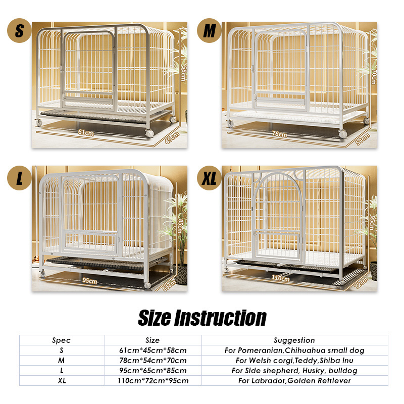 Heavy Duty Dog Crate Extra Strong for large Dog Cage Double Door on Wheels with Removable Tray Dog Cage