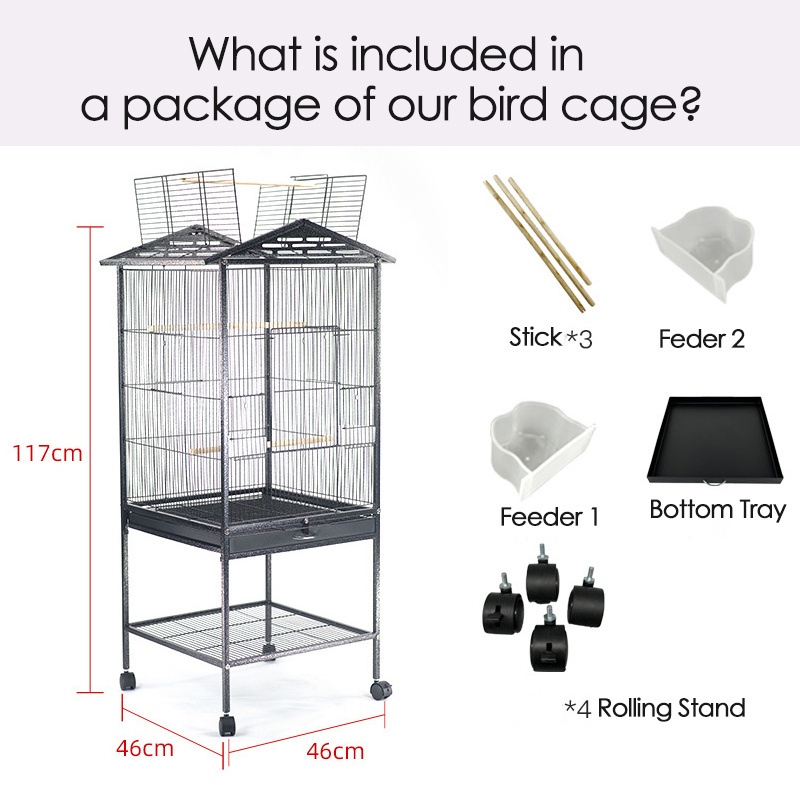 117cm large size open roof hanging outdoor large bird flight cage wire multi-functional bird flight Nest cage