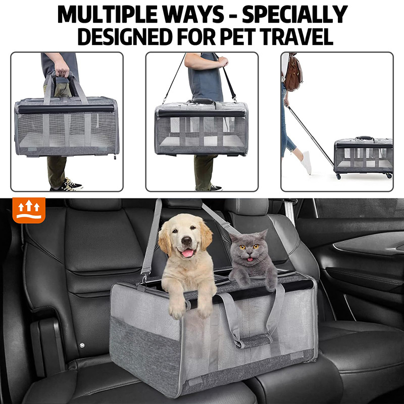 Factory Wholesale Foldable Portable Soft-Sided Pet Carrier Tote Bag Small Dog Cat Carrier Purse with Adjustable Safety Tether