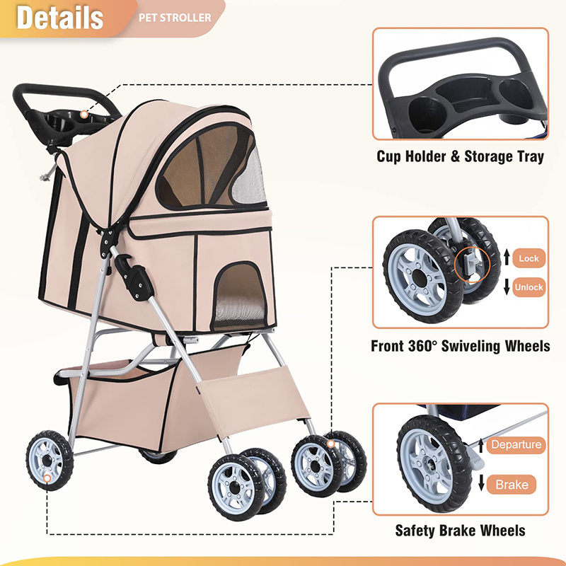 Pet Dog Stroller And Bike Pet Trailer for Small And Medium Dogs Heavy-Duty Pet Strollers Premium Dog Buggies with Rear Brake Sys