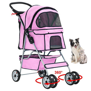 cheap high quality twin double pet stroller OEM ODM dog stroller luxury 4 wheels pet for two dogs cats for travel outdoor