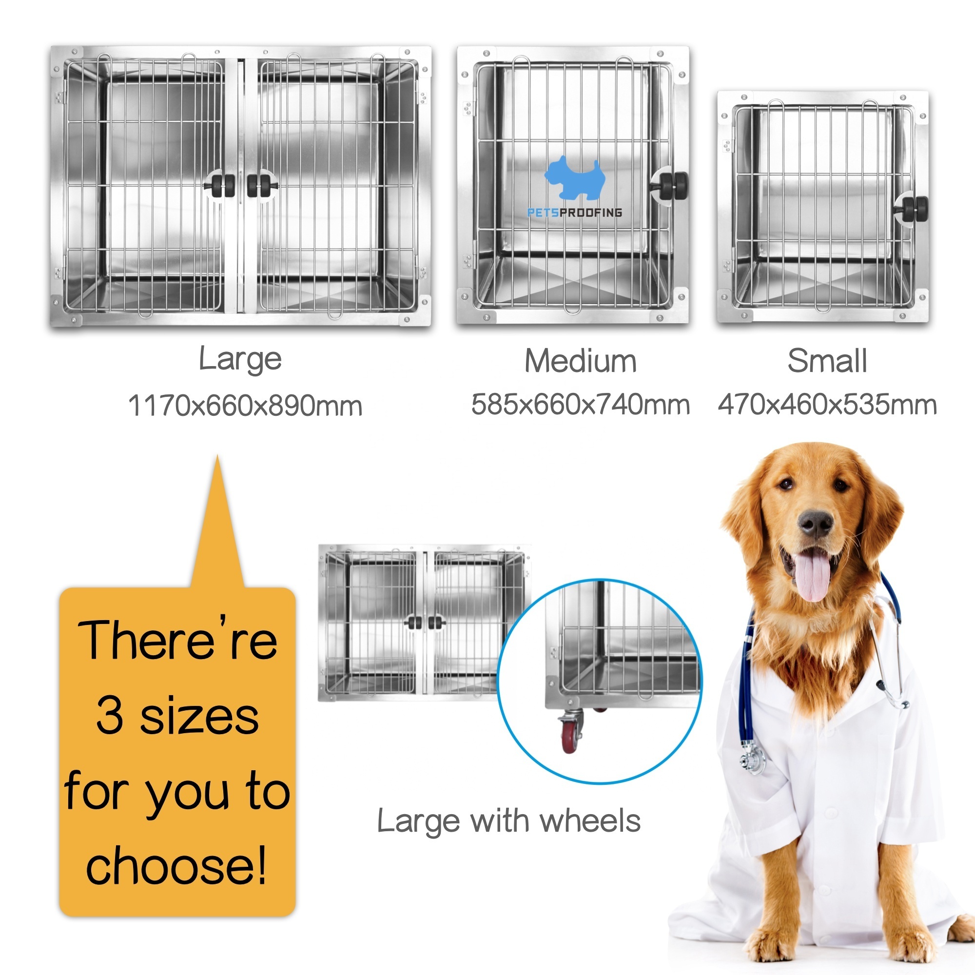 Petsproofing Veterinary Dog Kennels Stainless Steel Pet Cage Carriers with Animal Pattern for Cats on Sale